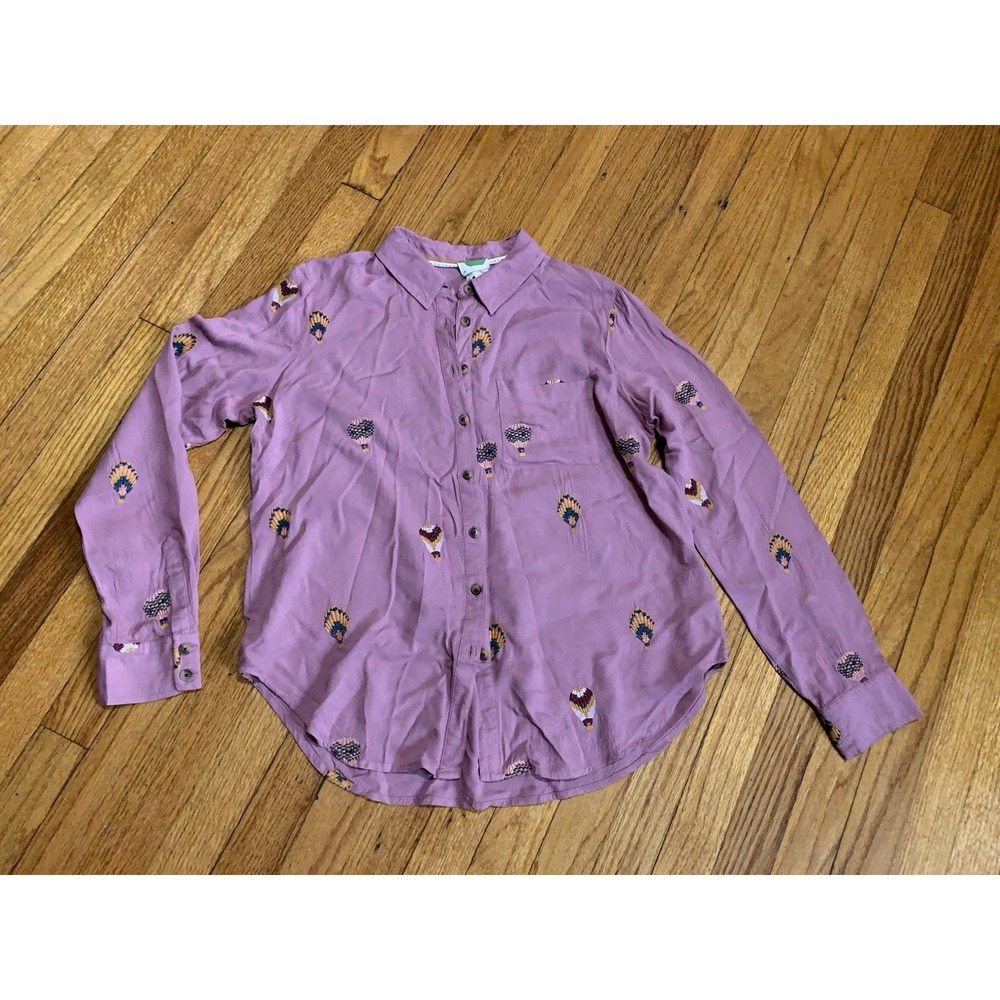 Anthropologie "County Fair" Embroidered Hot Air Balloon Button Down Top 6